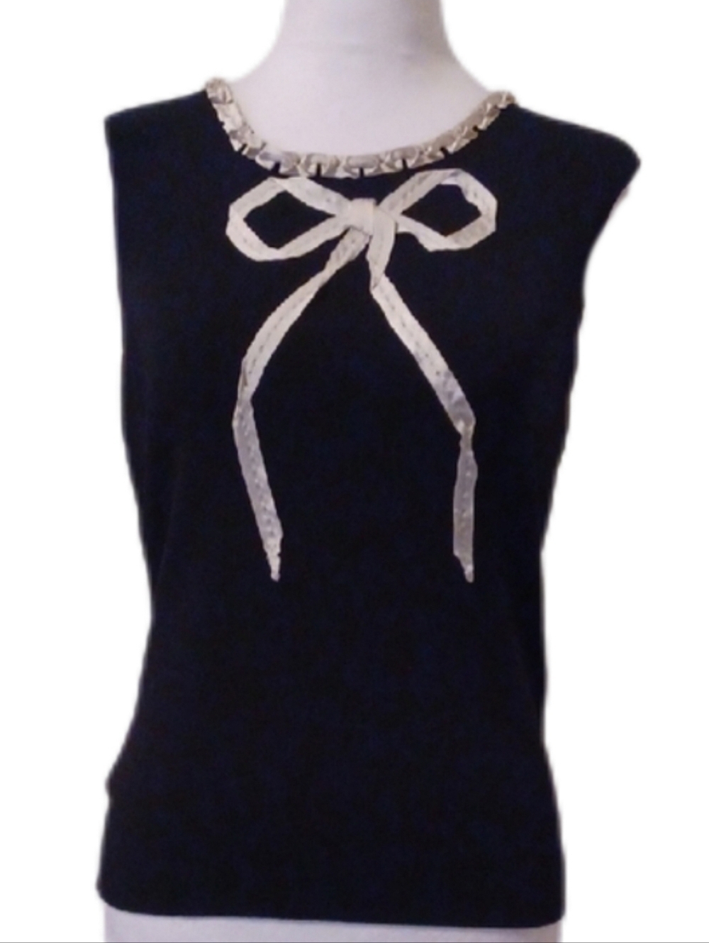 <> Yarns And Stitches Sleeveless Black Bow Trim Tank Top Women's Size Small